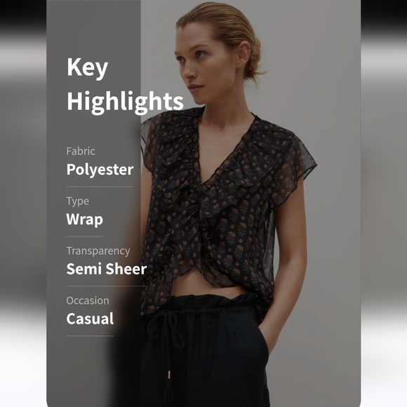 MANGO Black & Yellow Floral Ruffled Mock WrapTop. Size XS NWT - Picture 4 of 13